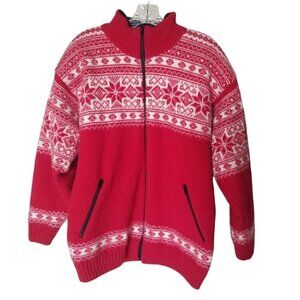 Eskimo Fair Isle Norway Wool Red  White Jacket Lined L